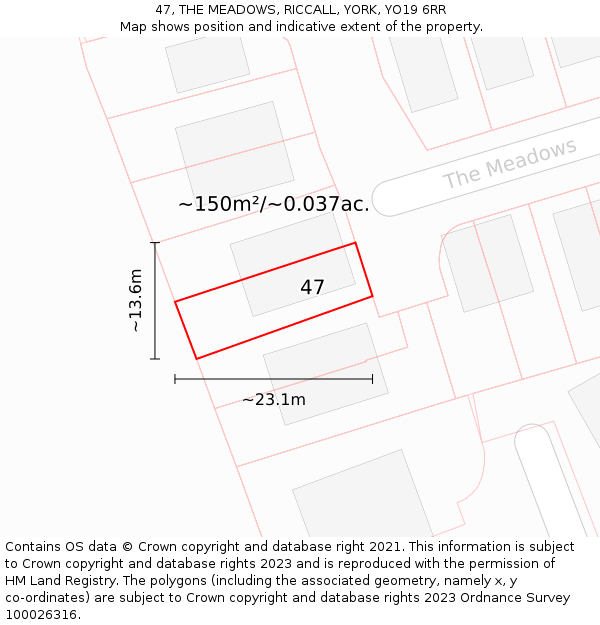 47, THE MEADOWS, RICCALL, YORK, YO19 6RR: Plot and title map