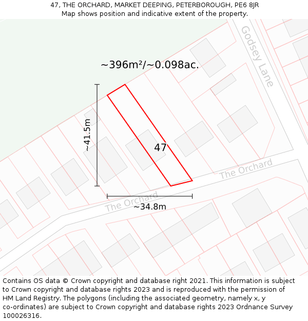 47, THE ORCHARD, MARKET DEEPING, PETERBOROUGH, PE6 8JR: Plot and title map