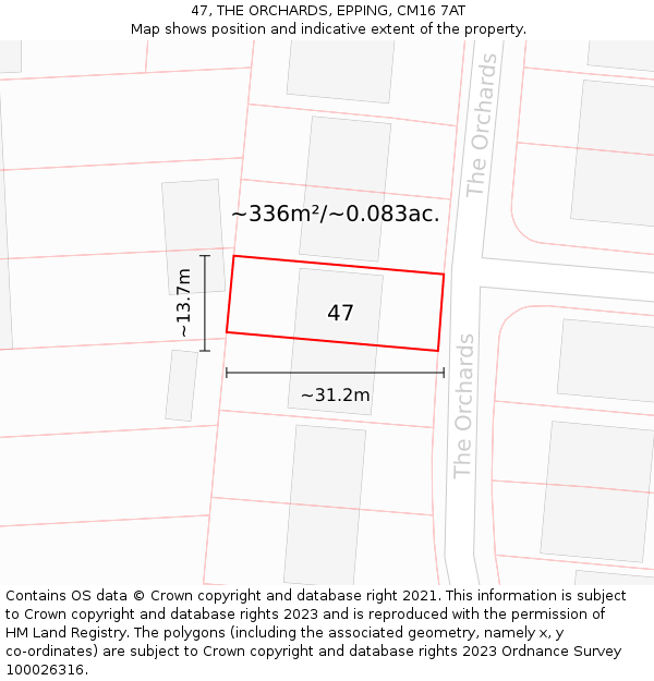 47, THE ORCHARDS, EPPING, CM16 7AT: Plot and title map