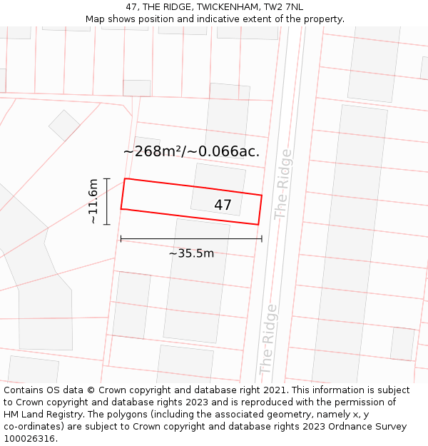 47, THE RIDGE, TWICKENHAM, TW2 7NL: Plot and title map