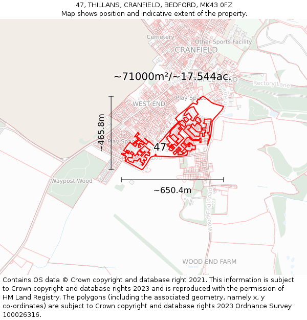 47, THILLANS, CRANFIELD, BEDFORD, MK43 0FZ: Plot and title map