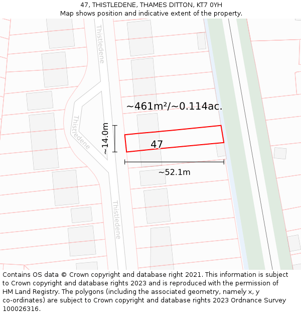 47, THISTLEDENE, THAMES DITTON, KT7 0YH: Plot and title map
