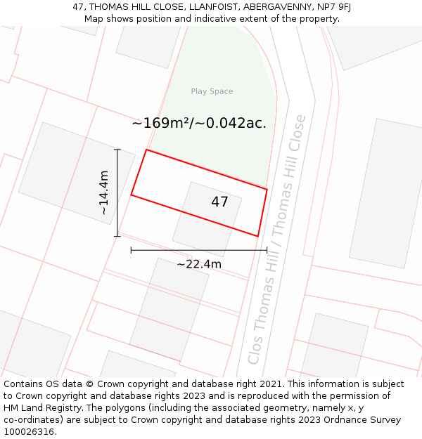 47, THOMAS HILL CLOSE, LLANFOIST, ABERGAVENNY, NP7 9FJ: Plot and title map