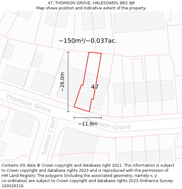 47, THOMSON GROVE, HALESOWEN, B62 9JR: Plot and title map