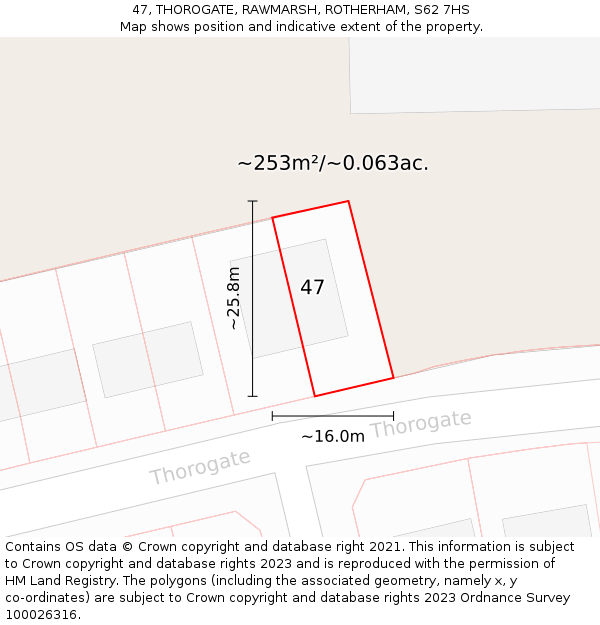 47, THOROGATE, RAWMARSH, ROTHERHAM, S62 7HS: Plot and title map
