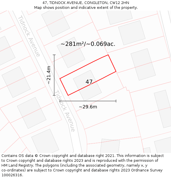 47, TIDNOCK AVENUE, CONGLETON, CW12 2HN: Plot and title map