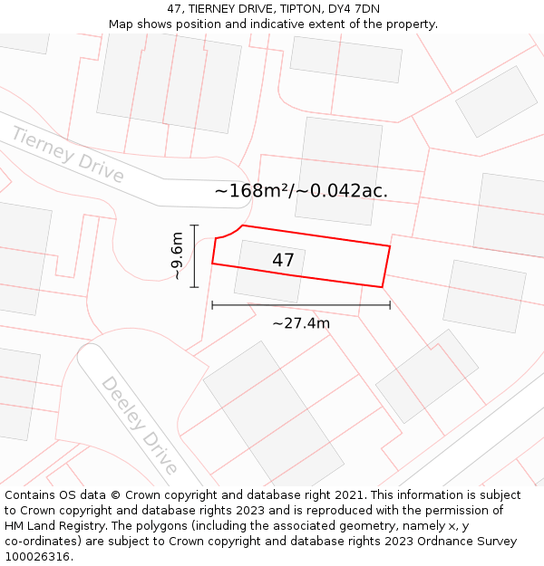 47, TIERNEY DRIVE, TIPTON, DY4 7DN: Plot and title map