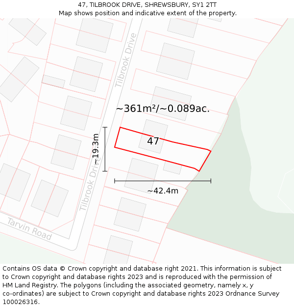 47, TILBROOK DRIVE, SHREWSBURY, SY1 2TT: Plot and title map
