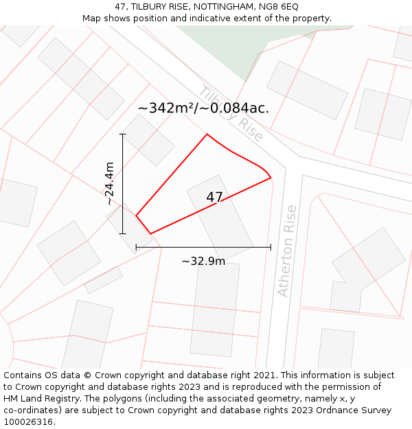 47, TILBURY RISE, NOTTINGHAM, NG8 6EQ: Plot and title map