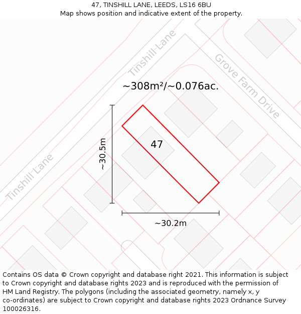47, TINSHILL LANE, LEEDS, LS16 6BU: Plot and title map