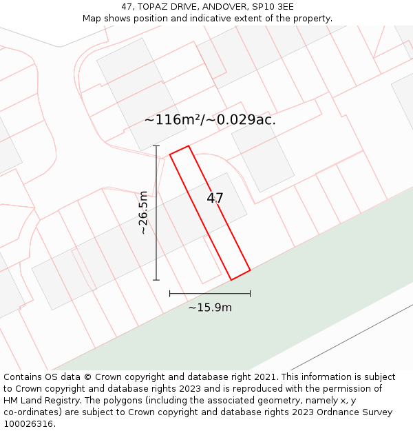 47, TOPAZ DRIVE, ANDOVER, SP10 3EE: Plot and title map