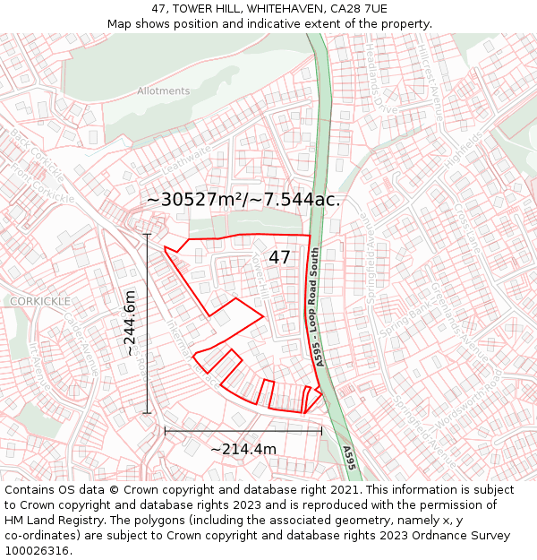47, TOWER HILL, WHITEHAVEN, CA28 7UE: Plot and title map
