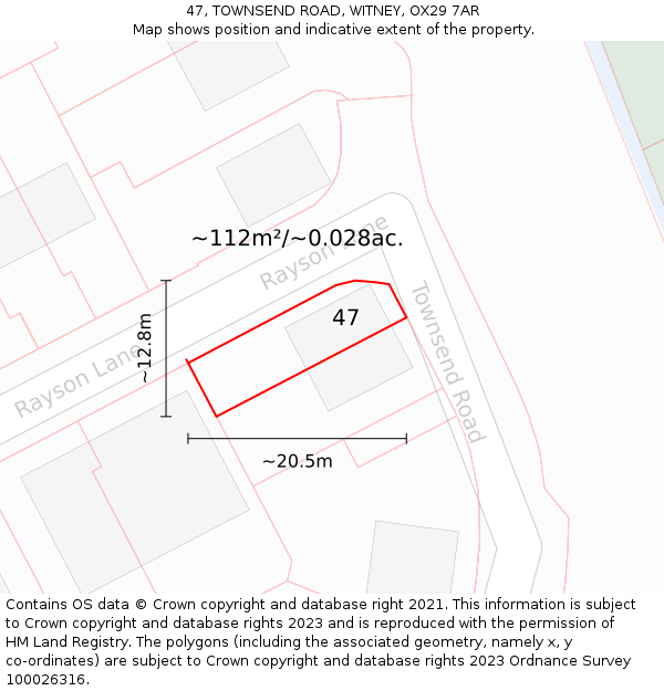 47, TOWNSEND ROAD, WITNEY, OX29 7AR: Plot and title map