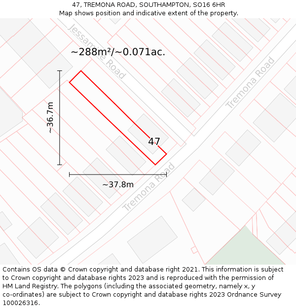 47, TREMONA ROAD, SOUTHAMPTON, SO16 6HR: Plot and title map