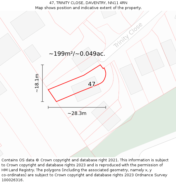 47, TRINITY CLOSE, DAVENTRY, NN11 4RN: Plot and title map