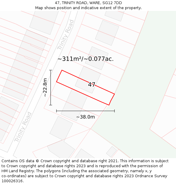 47, TRINITY ROAD, WARE, SG12 7DD: Plot and title map