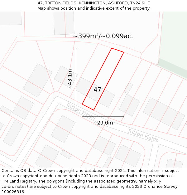 47, TRITTON FIELDS, KENNINGTON, ASHFORD, TN24 9HE: Plot and title map