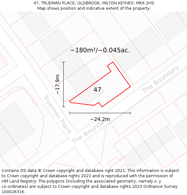 47, TRUEMAN PLACE, OLDBROOK, MILTON KEYNES, MK6 2HS: Plot and title map