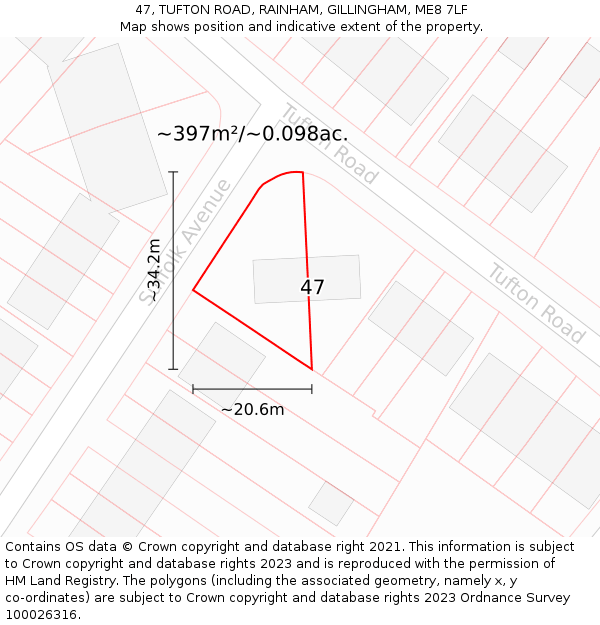 47, TUFTON ROAD, RAINHAM, GILLINGHAM, ME8 7LF: Plot and title map