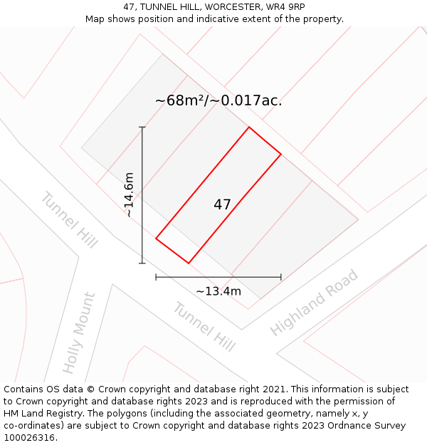 47, TUNNEL HILL, WORCESTER, WR4 9RP: Plot and title map
