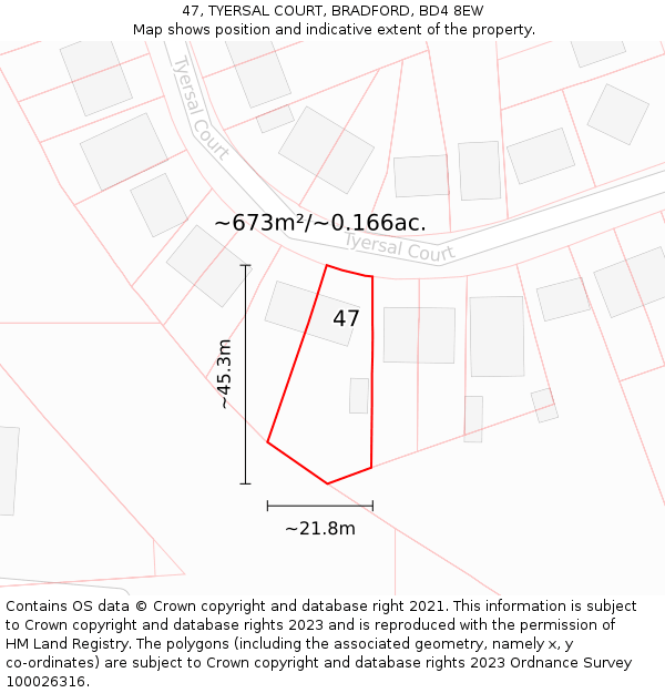 47, TYERSAL COURT, BRADFORD, BD4 8EW: Plot and title map