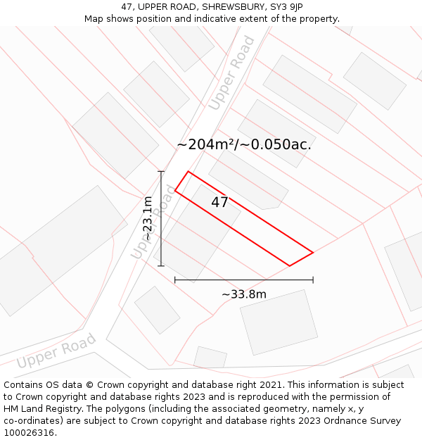 47, UPPER ROAD, SHREWSBURY, SY3 9JP: Plot and title map