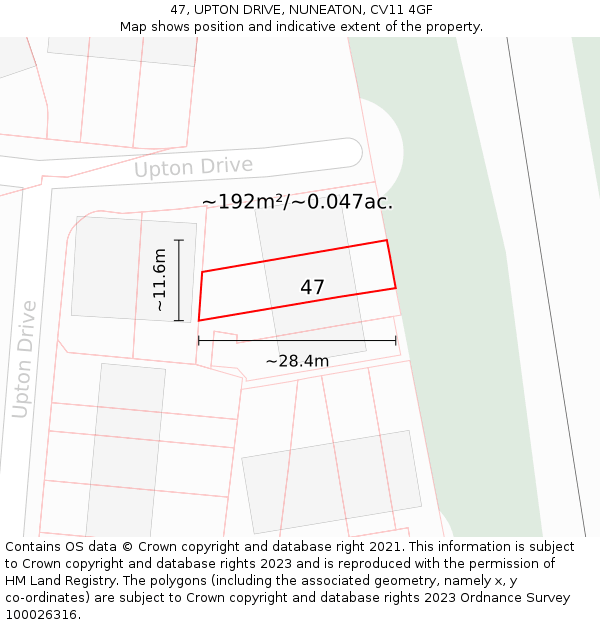 47, UPTON DRIVE, NUNEATON, CV11 4GF: Plot and title map