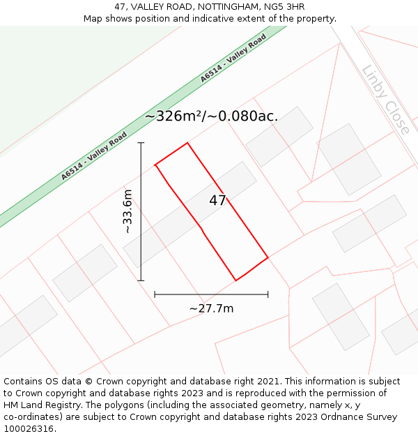 47, VALLEY ROAD, NOTTINGHAM, NG5 3HR: Plot and title map