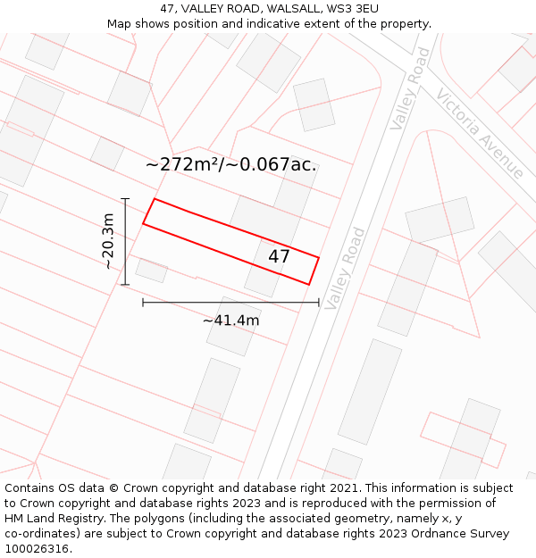 47, VALLEY ROAD, WALSALL, WS3 3EU: Plot and title map