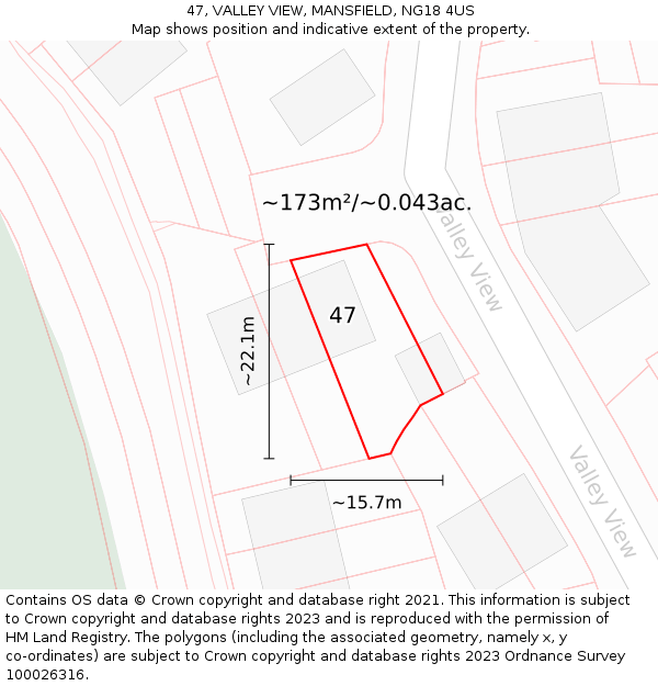 47, VALLEY VIEW, MANSFIELD, NG18 4US: Plot and title map
