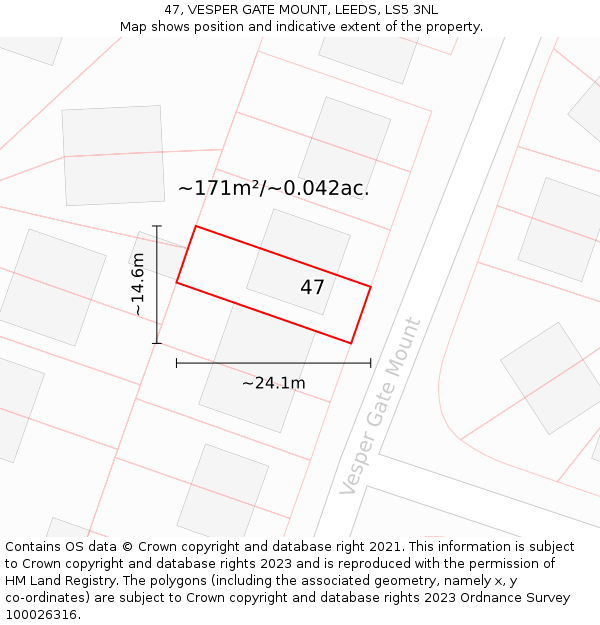 47, VESPER GATE MOUNT, LEEDS, LS5 3NL: Plot and title map
