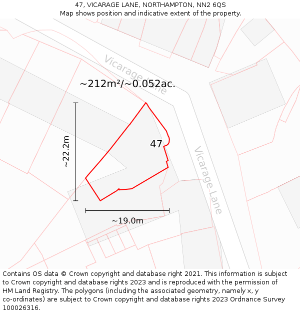 47, VICARAGE LANE, NORTHAMPTON, NN2 6QS: Plot and title map