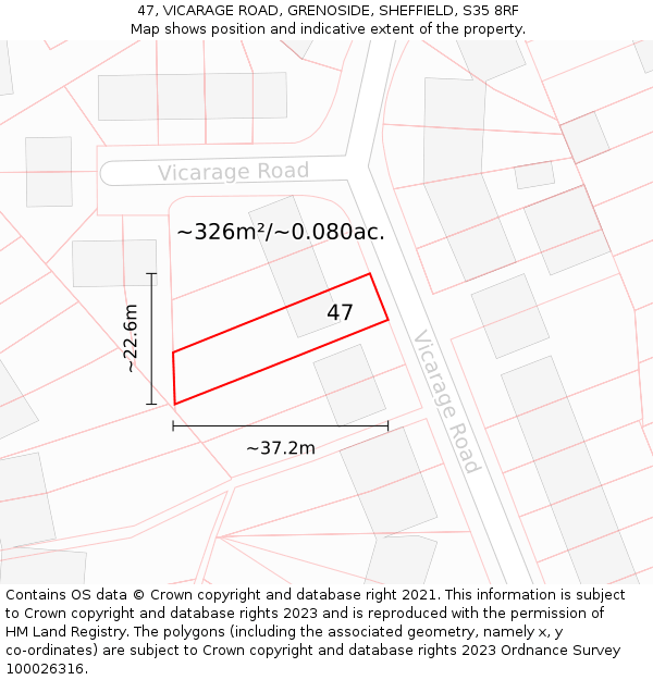 47, VICARAGE ROAD, GRENOSIDE, SHEFFIELD, S35 8RF: Plot and title map