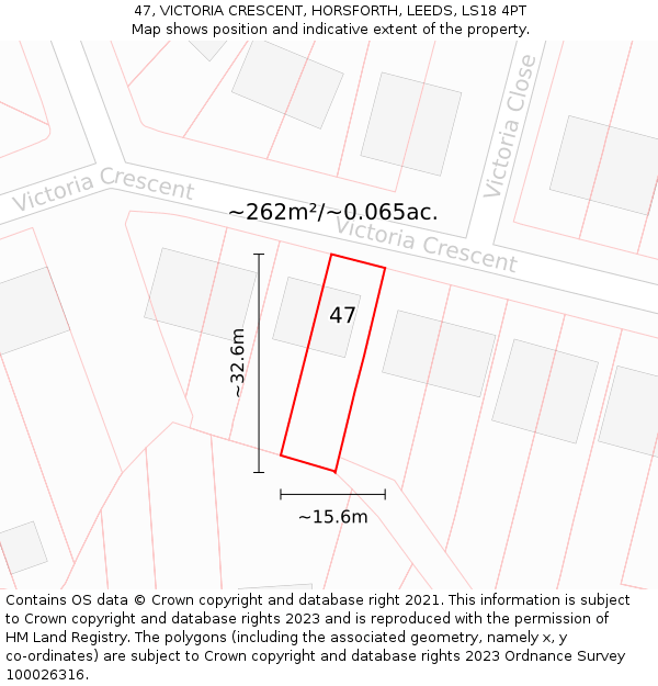 47, VICTORIA CRESCENT, HORSFORTH, LEEDS, LS18 4PT: Plot and title map