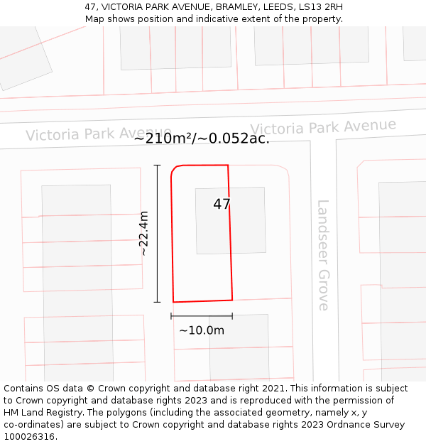 47, VICTORIA PARK AVENUE, BRAMLEY, LEEDS, LS13 2RH: Plot and title map