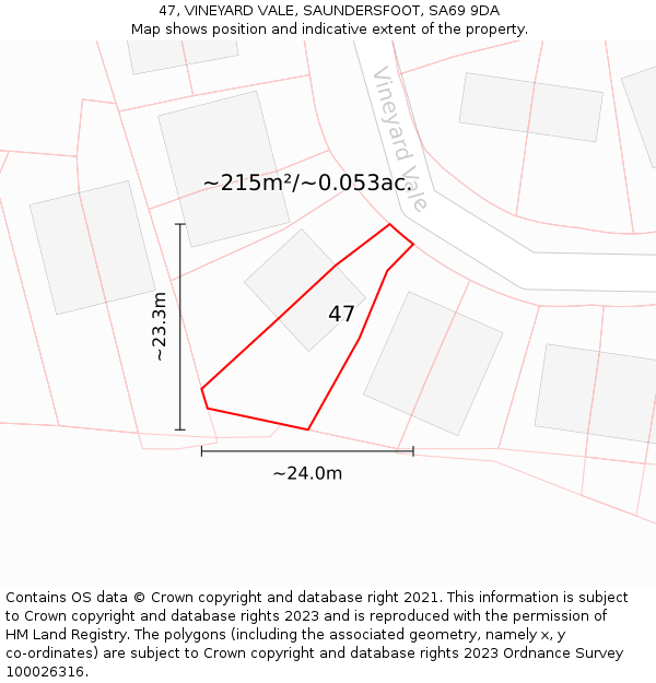 47, VINEYARD VALE, SAUNDERSFOOT, SA69 9DA: Plot and title map