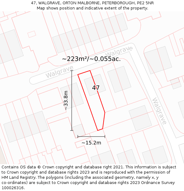 47, WALGRAVE, ORTON MALBORNE, PETERBOROUGH, PE2 5NR: Plot and title map