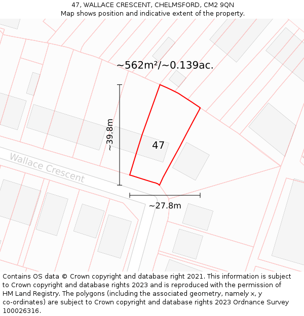 47, WALLACE CRESCENT, CHELMSFORD, CM2 9QN: Plot and title map
