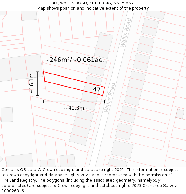 47, WALLIS ROAD, KETTERING, NN15 6NY: Plot and title map