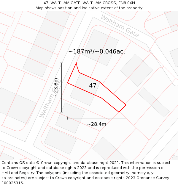 47, WALTHAM GATE, WALTHAM CROSS, EN8 0XN: Plot and title map