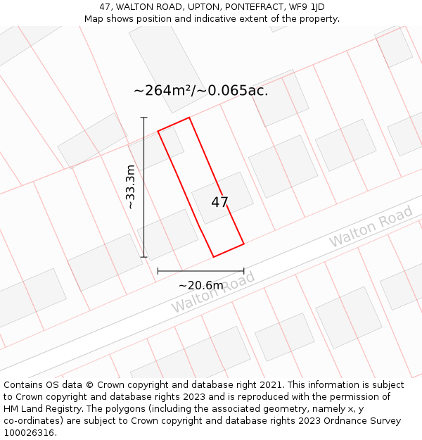 47, WALTON ROAD, UPTON, PONTEFRACT, WF9 1JD: Plot and title map