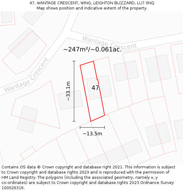 47, WANTAGE CRESCENT, WING, LEIGHTON BUZZARD, LU7 0NQ: Plot and title map