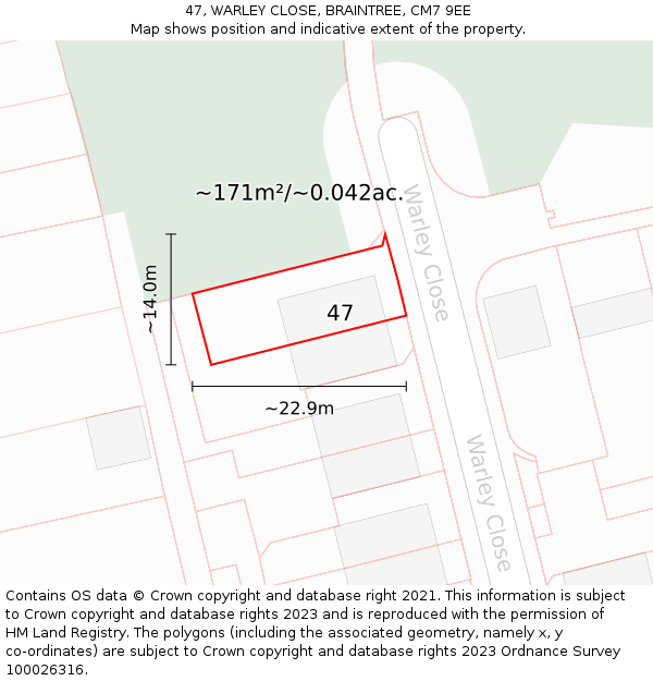 47, WARLEY CLOSE, BRAINTREE, CM7 9EE: Plot and title map