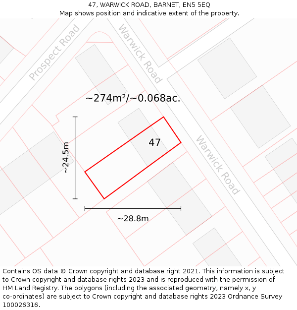 47, WARWICK ROAD, BARNET, EN5 5EQ: Plot and title map