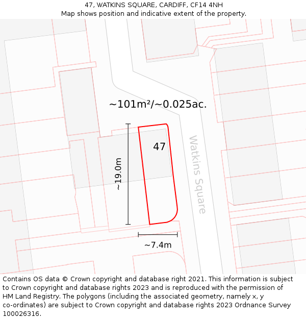 47, WATKINS SQUARE, CARDIFF, CF14 4NH: Plot and title map