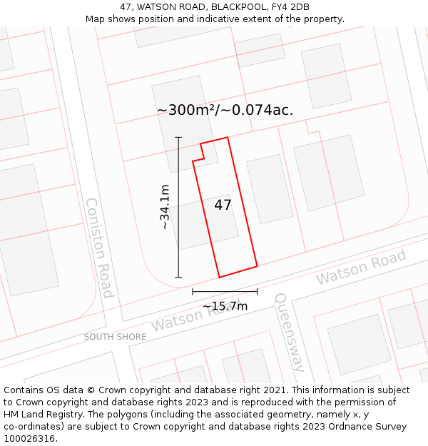 47, WATSON ROAD, BLACKPOOL, FY4 2DB: Plot and title map