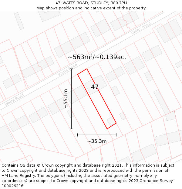 47, WATTS ROAD, STUDLEY, B80 7PU: Plot and title map