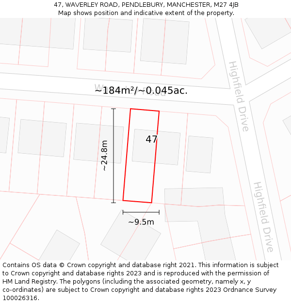 47, WAVERLEY ROAD, PENDLEBURY, MANCHESTER, M27 4JB: Plot and title map
