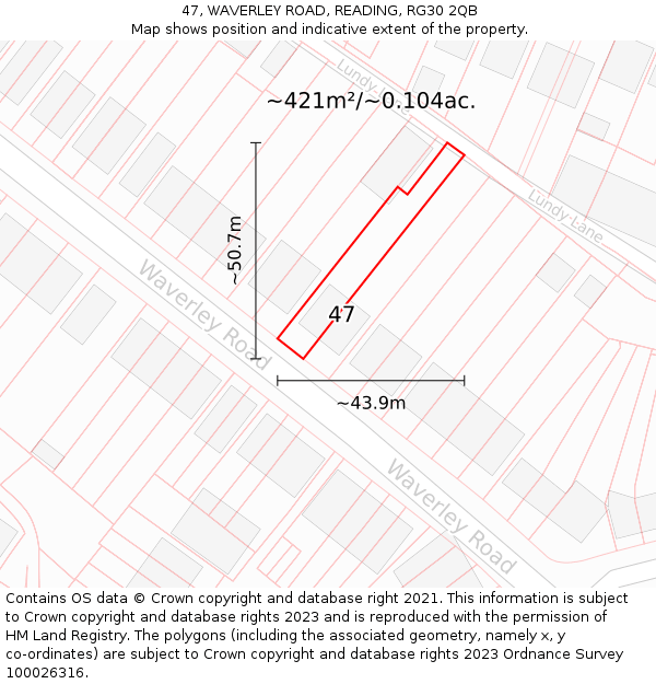 47, WAVERLEY ROAD, READING, RG30 2QB: Plot and title map
