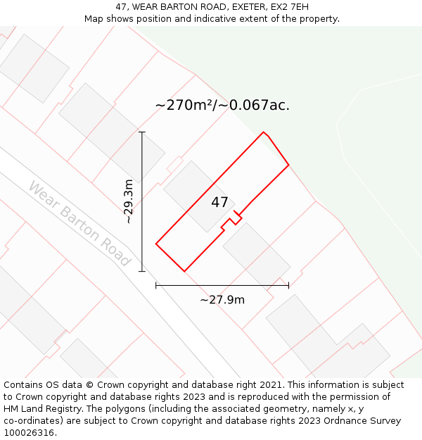 47, WEAR BARTON ROAD, EXETER, EX2 7EH: Plot and title map